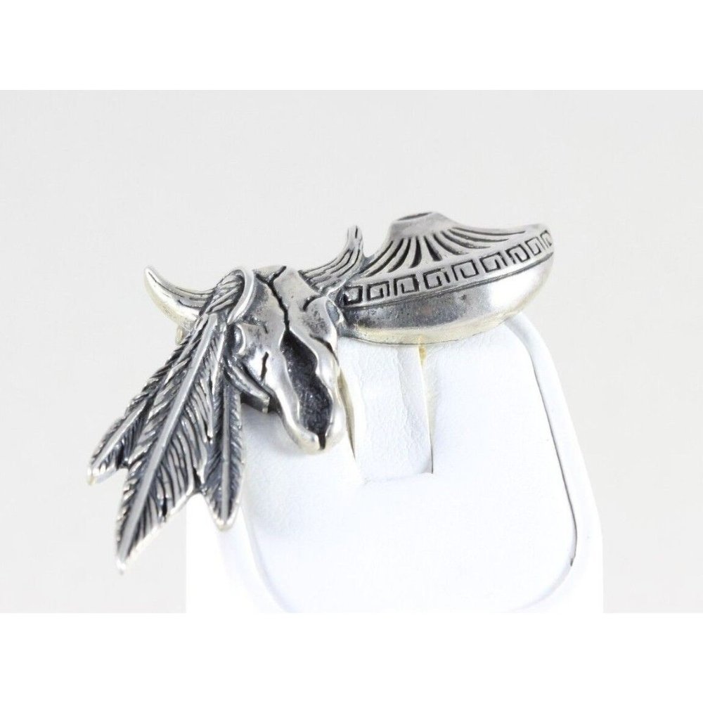 Vintage Sterling Silver Western Pin Brooch Steer Feather and Bowl - Picture 4 of 5